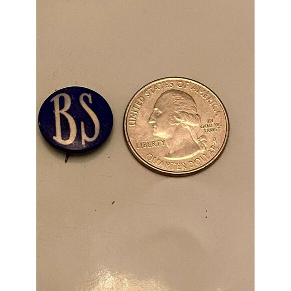 Antique small BS BLUE & white pinback pin button - Picture 1 of 3